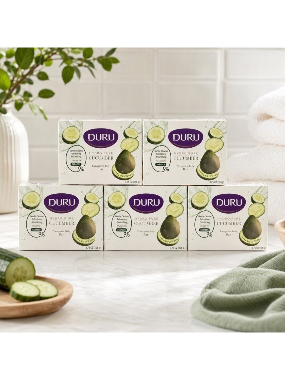 DURU Hydro Pure Cucumber Body Bar Soap 3.75 oz Lot of 5 Sensitive Skin